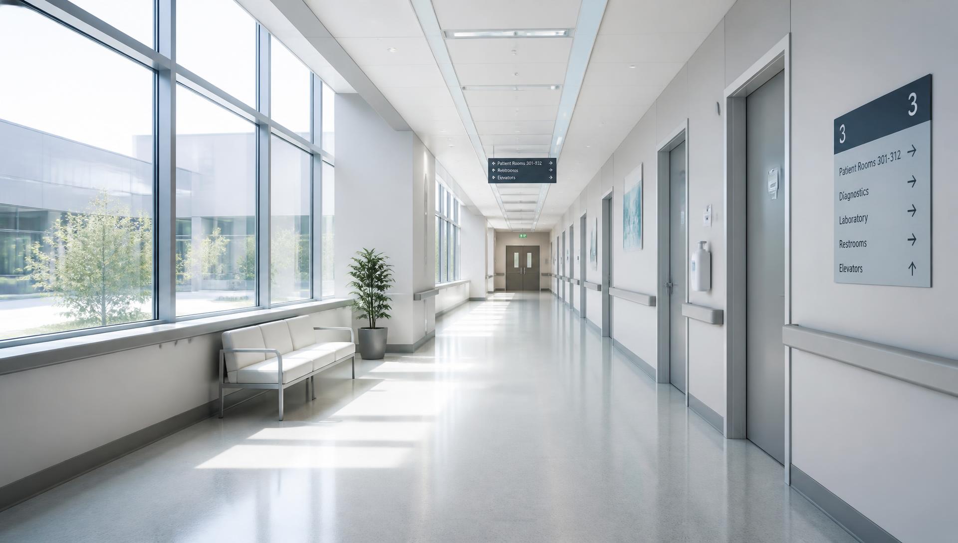 Hospital corridor in natural daylight
